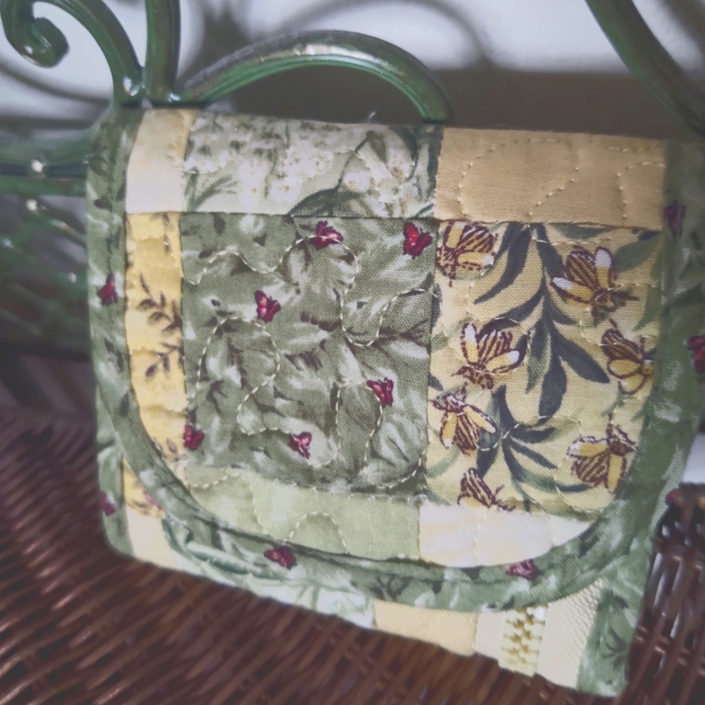 Cloth Wallet Adorable and Clean Green and Garden Patchwork with Bees